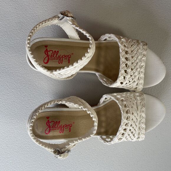 Jellypop Gabrielle Women Cork Wedge Heel Sandals 8.5M White Comfort Fit BohoChic - Picture 9 of 11